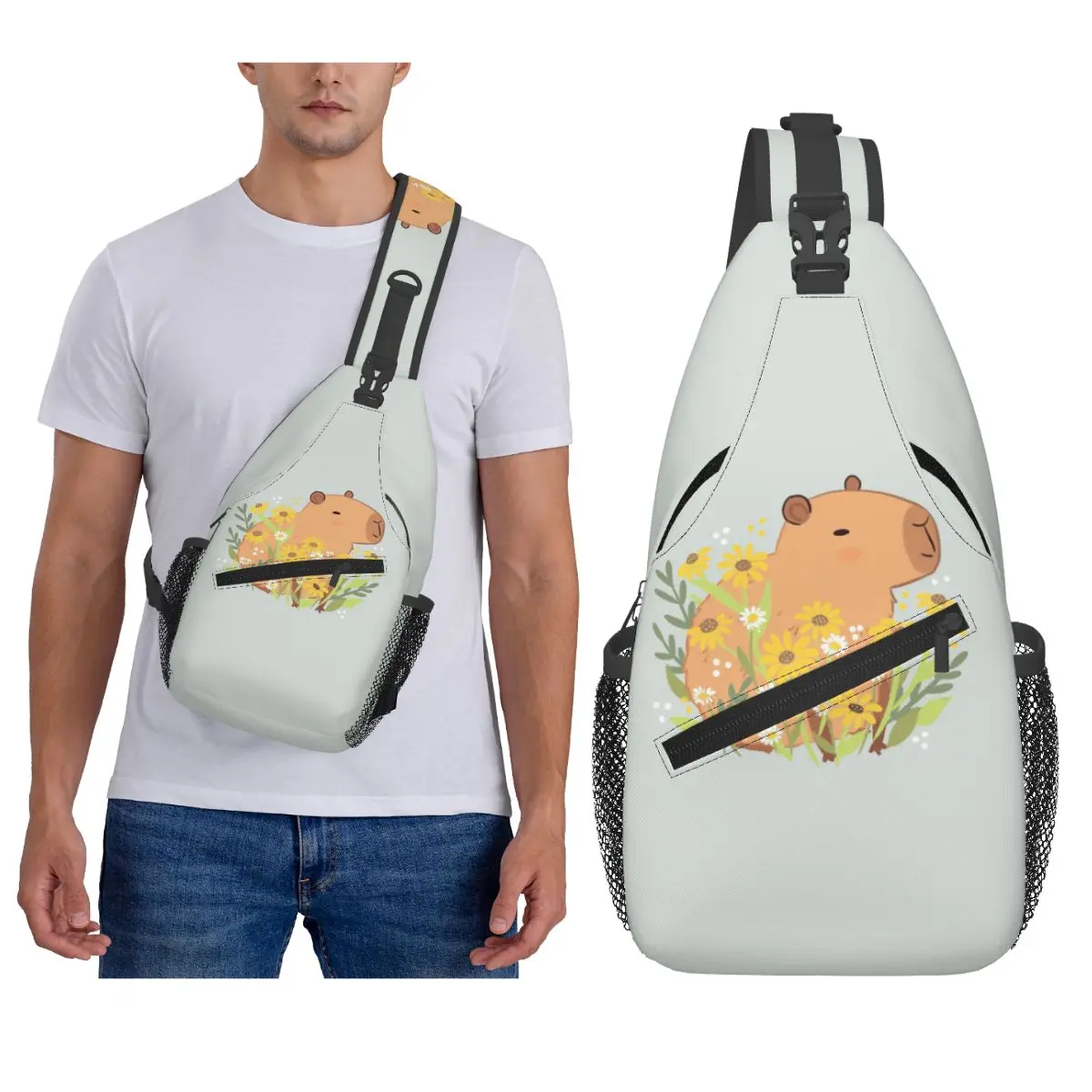 

Капибара с цветами ромашки, нагрудная сумка, мужской рюкзак через плечо, нагрудная сумка, дорожный походный рюкзак, сумка на плечо