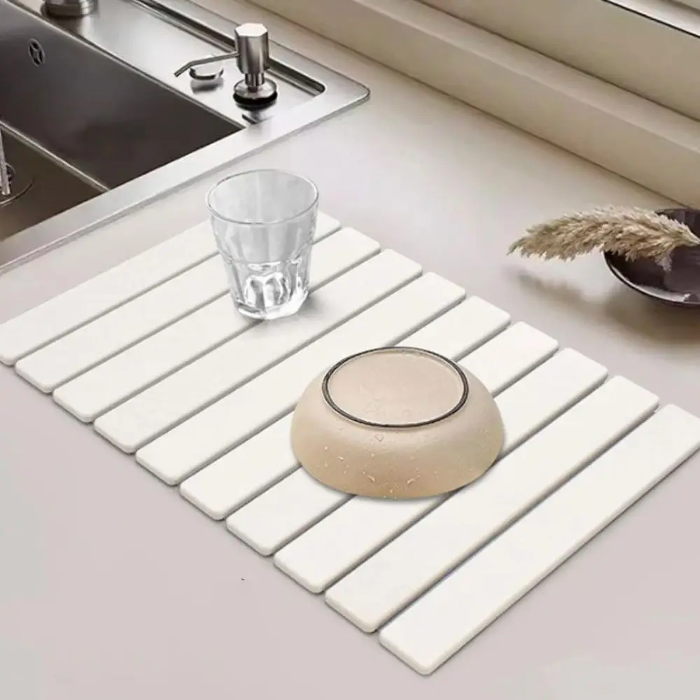 Kitchen Supplies Absorbent Stone Dish Drying Mat Foldable Nonslip Dish Drainer Mat Diatomaceous Placemat Sink
