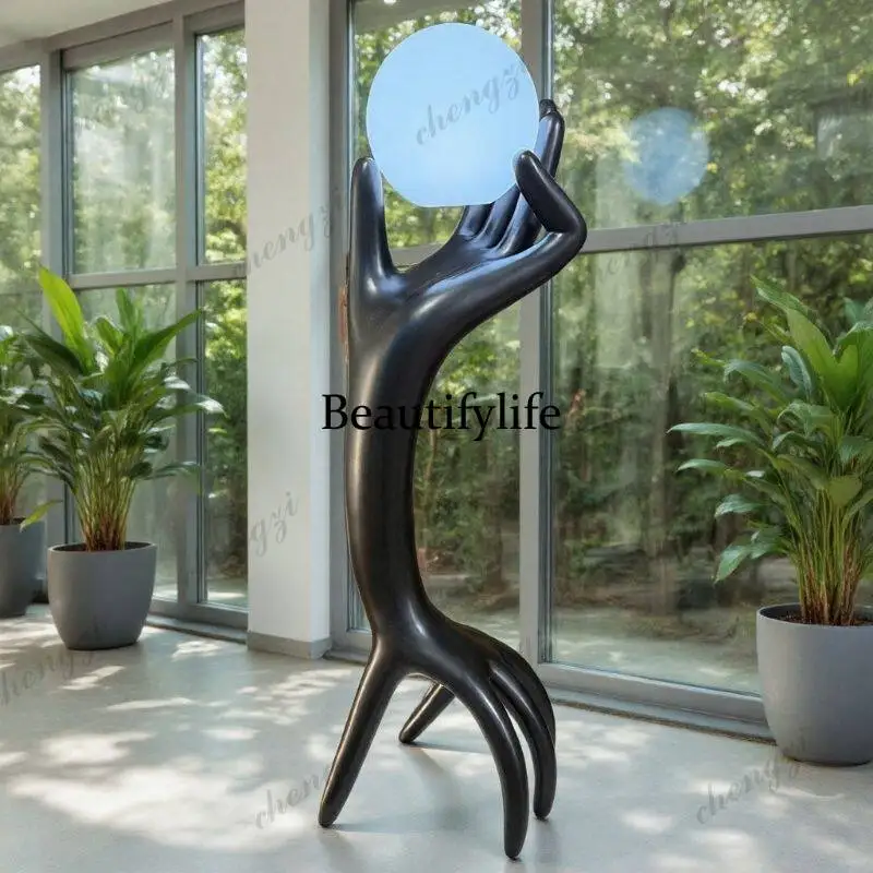 Nordic abstract figure single-handed fiberglass art ornament floor decoration living room opening rechargeable floor lamp