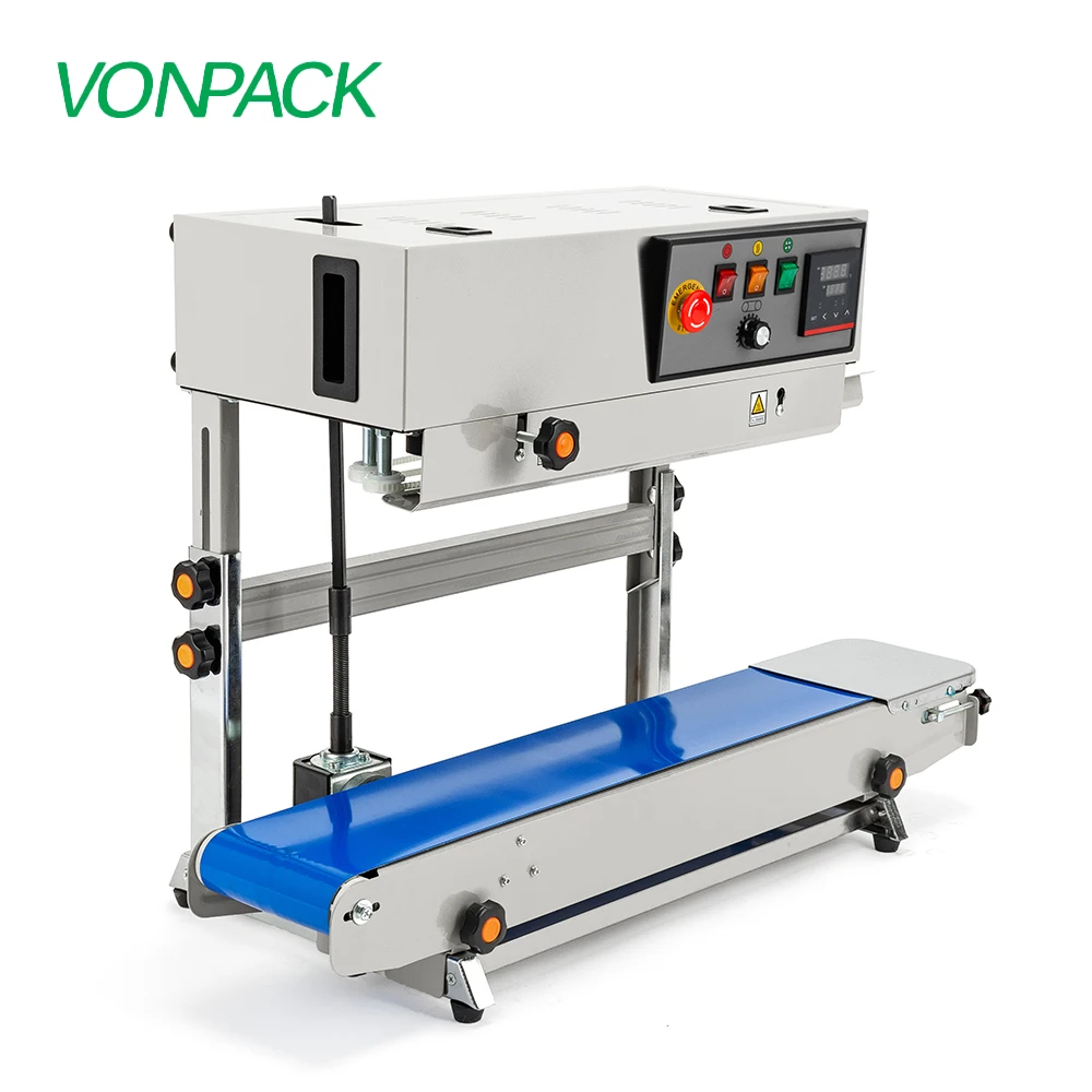 VONPACK FR-770 Continuous Band Sealing Machine Automatic Heat Sealer Machine Vertical Plastic Sealer Pouch Packaging Machine