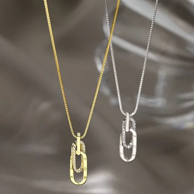 925 Sterling Silver Flashing Diamond Geometric Pendant Necklace for Women Clavicle Chain Collares de Prata Jewelry Accessories