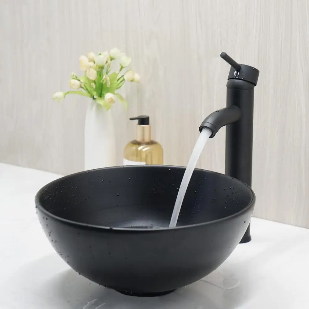 Matte Black Round Ceramic Vessel Sink 13