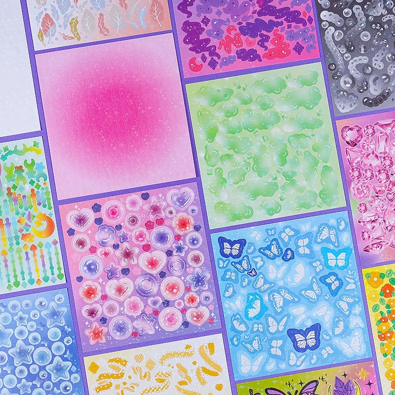 20 Sheets Sticker Collection - Korean Style Cute Holographic Sticker Glittery Seal Kpop Toploader Deco DIY Journaling Material