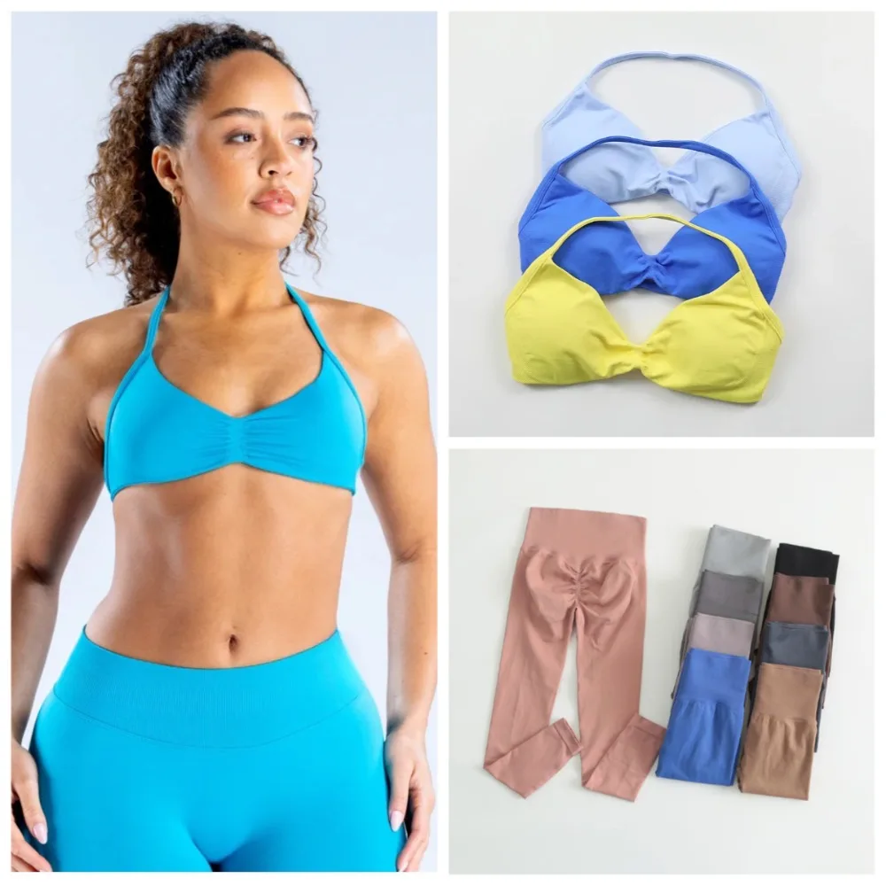 

Новый европейский и американский высококачественный спортивный костюм, спортивный бюстгальтер с подвесным вырезом, спортивный комплект брюк для фитнеса, бега, подъема бедер
