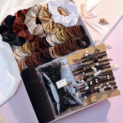 Black, Khaki, Brown, Hair Accessories Set for Women, Seamless Ponytail Holders Variety Hair Scrunchies For Women Lady 2024 New
