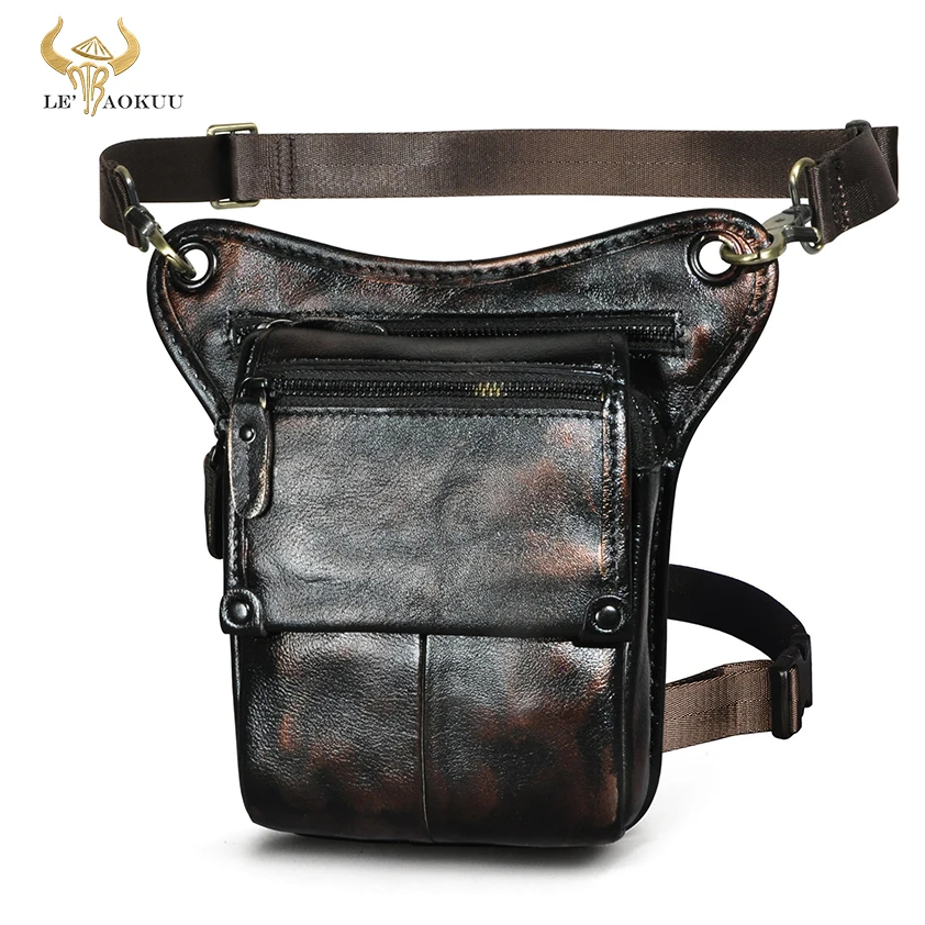 

Thick Cattle Leather Small Travel Coffee Retro Messenger Sling Bag Design Fanny Waist Belt Pack Drop Leg Bag For Men Women 211-4