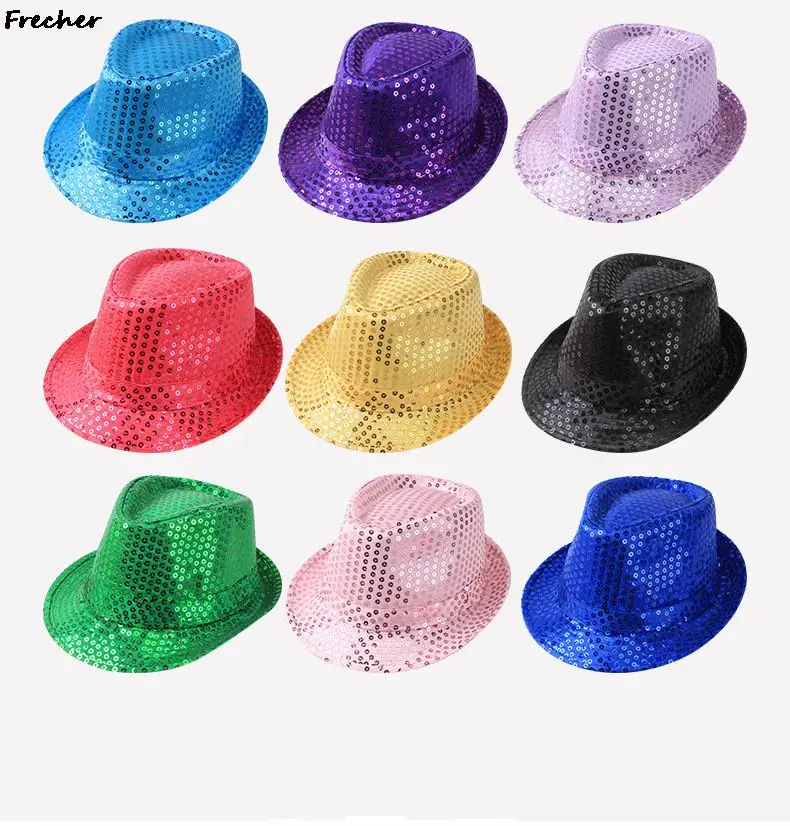 Glitter Sequins Jazz Hat, Role Play Prop Desempenho, Stage Coin Beading Chapéus, Show Fedoras, Party Fashion, Club Caps