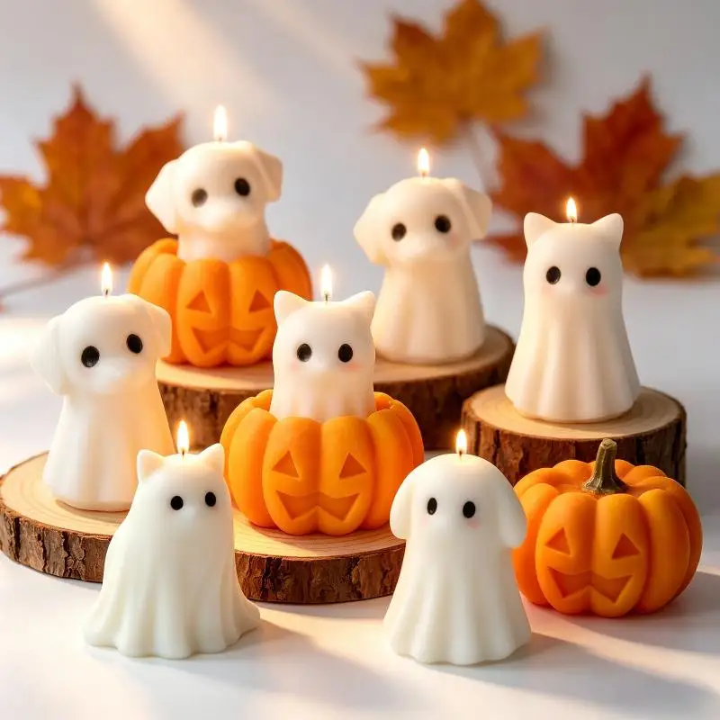 DIY Halloween-Kerzenform aus Silikon, Spuk-Welpen-Katzen-Design, niedliche Geister-Gipsform, Dekorationsform, Zubehör zur Herstellung von Duftkerzen – Detail 3