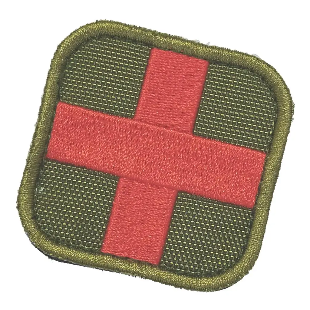 2 x 2inch Embroidery Sew On Hook & Loop Medic First Aid Red Cross Patches