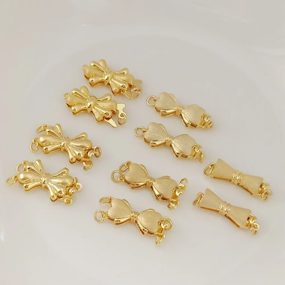 

14K Gold-plated Color Brushed Bow, Single and Double Row Insert Link Buckle Bracelet, Necklace, Pearl Buckle DIY Accessory