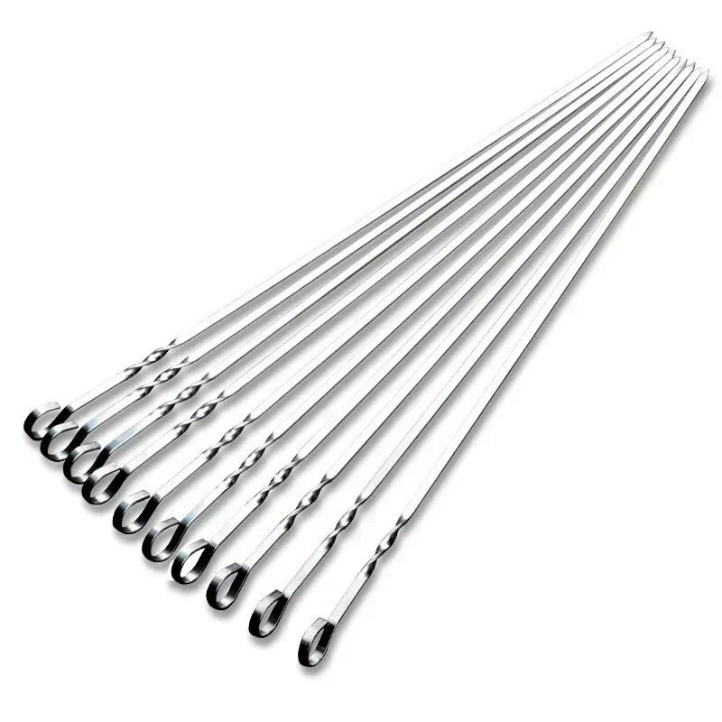 10pcs/set Stainless steel 430 BBQ stick thickened 41cm household mutton skewers iron drill BBQ stick tool BBQ stick.