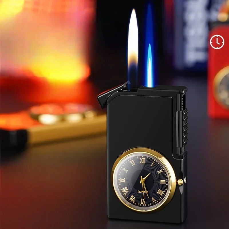 New Watch Butane Gas Lighter Windproof Metal Jet Double Flame Cigar Lighters Multifunctional Ignition Tool Cigarette Accessories