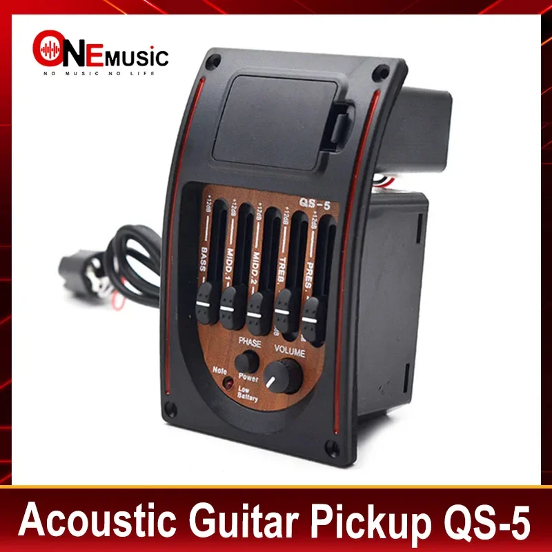 5 Band Acoustic Guitar Preamp 5-Band EQ Equalizer Pickup Tuner Piezo Pickup for Classical Folk Guitar QS-5