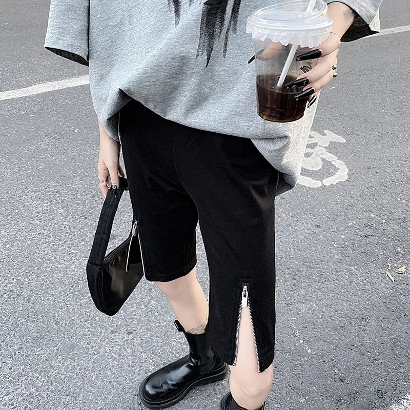 

Черные облегающие брюки с высокой талией и молнией, шорты для велоспорта, брюки для йоги, женская мода, весна-лето, трендовые