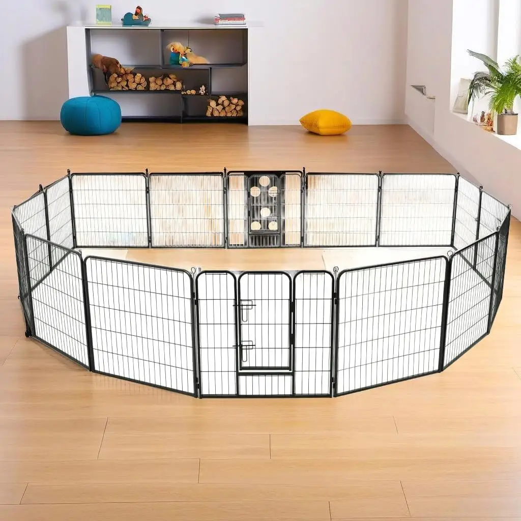 16-Panel Black Steel Dog Playpen - 31.5x31.5 Inch Puppy Exercise Fence