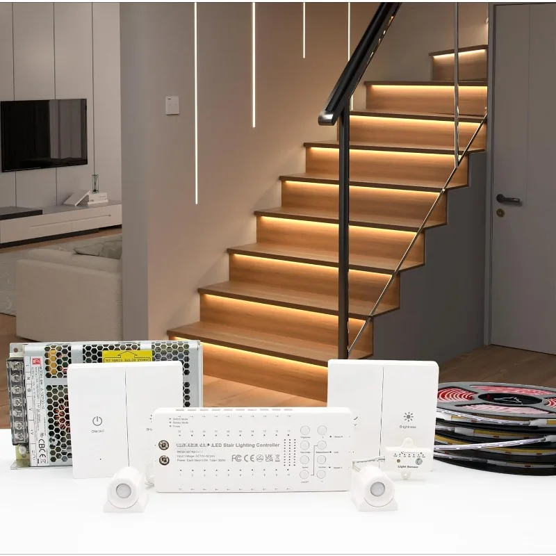 home.Motion Sensor with Daylight Sensor LED Stair Light Kit, 40 Inches Light Strip for Indoor Use (Warm White 3000K, 20 Stairs)