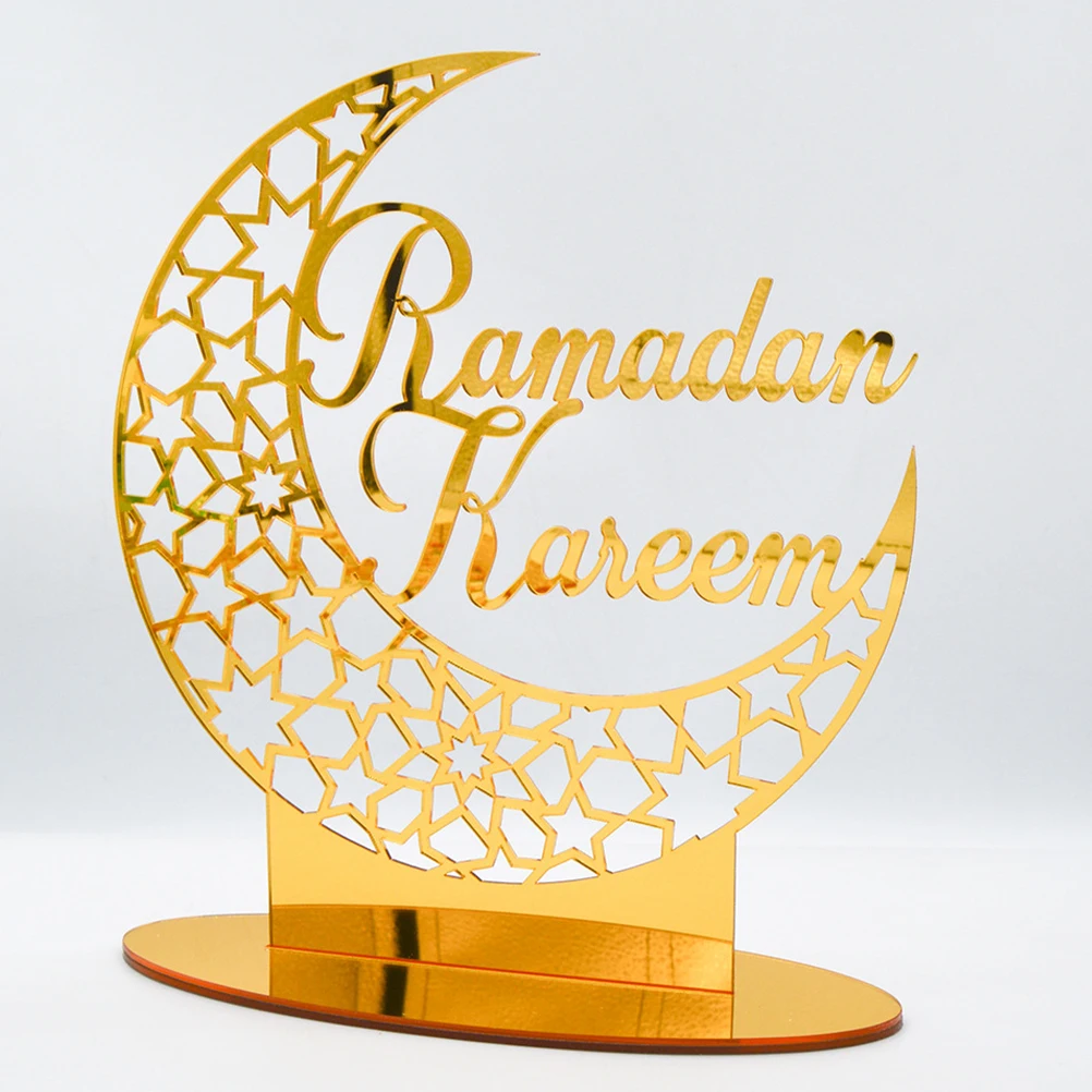 

2pcs Acrylic Ornaments Eid Mubarak Decor Ramadan Moon Shape Craft For Home Party Table Centerpiece Indoor Decoration Party