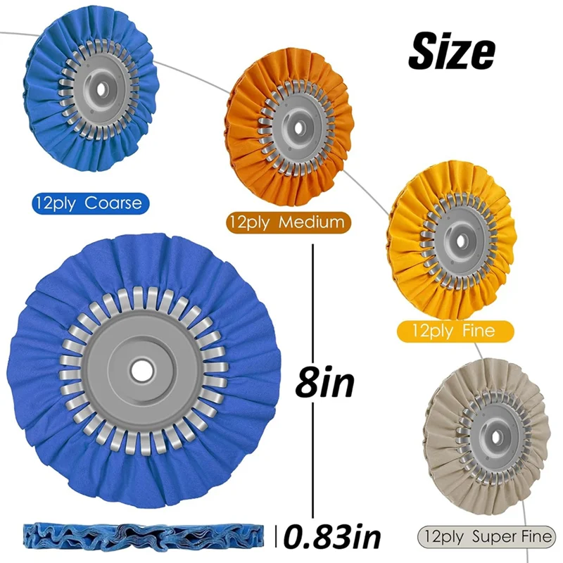 YLS-8Inch Airway Buffing Wheel, 9 ชิ้นอลูมิเนียมล้อชุดขัดเส้นผ่านศูนย์กลาง 5/8 นิ้ว Arbor Hole, ขัด Compound