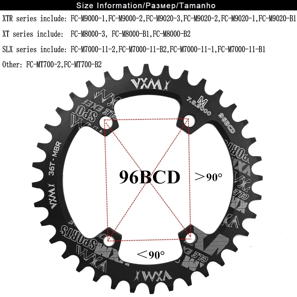 VXM Round Oval 96BCD Chainring MTB Mountain BCD 96 Bike 30T 32T 34T 36T 38T Crankset Tooth Plate Parts For M7000 M8000 M9000