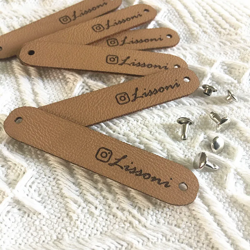 30pcs Custom leather logo labels for knitting clothes Handmade tags with rivets for crochet Sewing Accessories Garment label