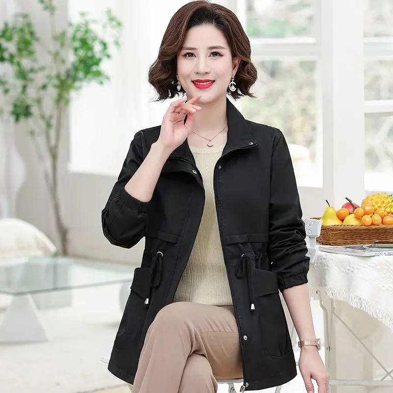 سترة نسائية كاجوال فضفاضة مع جيوب وخصر برباط لملابس الربيع والخريف