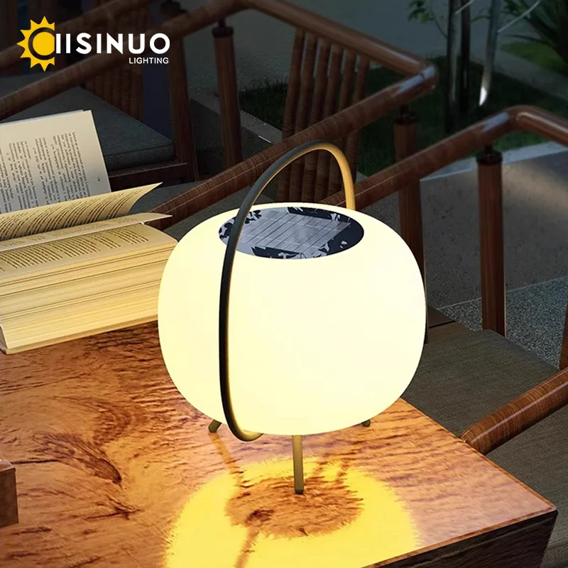 

Outdoor Solar Power Garden Light Rechargeable 3000mAh Battery Camping Tent Lamp with Handle 2 Lighting Modes for Yard Patio Deco