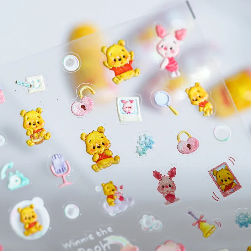 Disney Cartoon Winnie the Pooh 5D Nail Stickers Nail Decoration Lilo & Stitch Mickey Mouse Nail Art Stickers Nail Accessories
