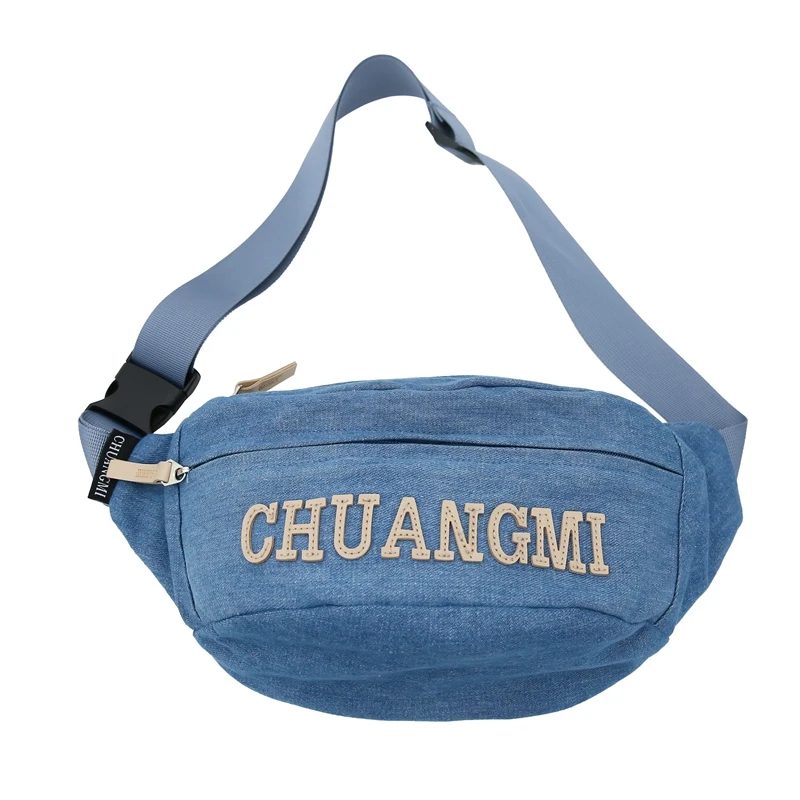 Fashion Trend borsa da cintura donna Denim panno Lady marsupio marsupio Unisex Casual Crossbody Chest Bag lettera movimento marsupio