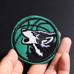 Round basketball wolf size: 6.2x6.2cm Patch Embroidered Applique Sewing Clothes DIY Iron On Stickers Apparel Accessories Badge