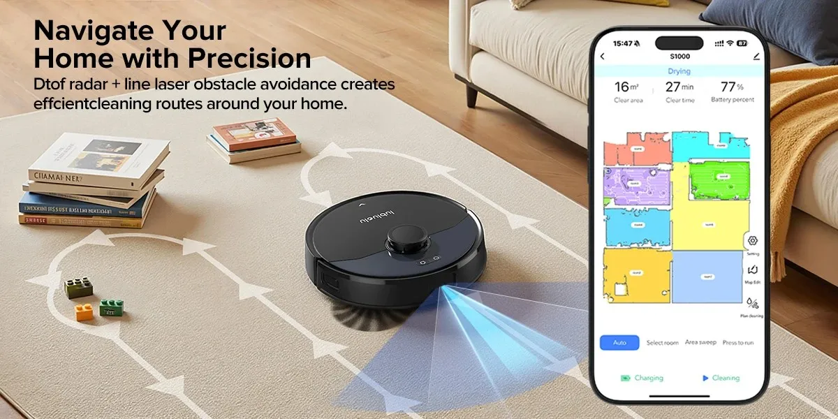 Lubluelu S1000 Kabelloser Roboter-Staubsauger 11000Pa Einstellbare Saugkraft 200 Minuten Lange Akkulaufzeit Breakpoint Selbstaufladung Teppich-Boost-Technologie für Tierhaare und Alle Bodenarten – Detail 3