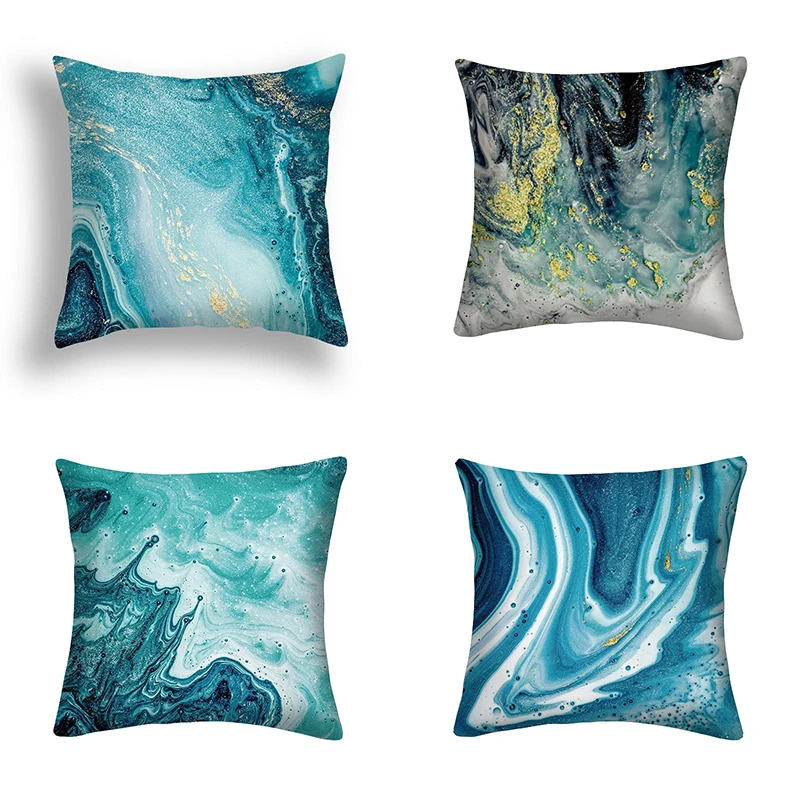 

Blue Marble Cushion 45x45cm Sea Rock Pattern Sofa Pillowcase Square Abstract Leaf Living Room Bedroom Home decor