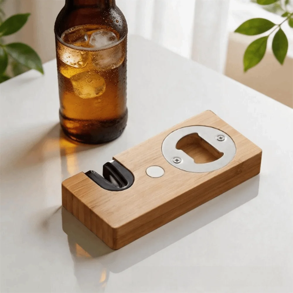 Rectangle Beer Bottle Opener Magnetic Feature Manual Jar Remover with Cutter Sharpener Reusable 2 in 1 Bottle Tapper