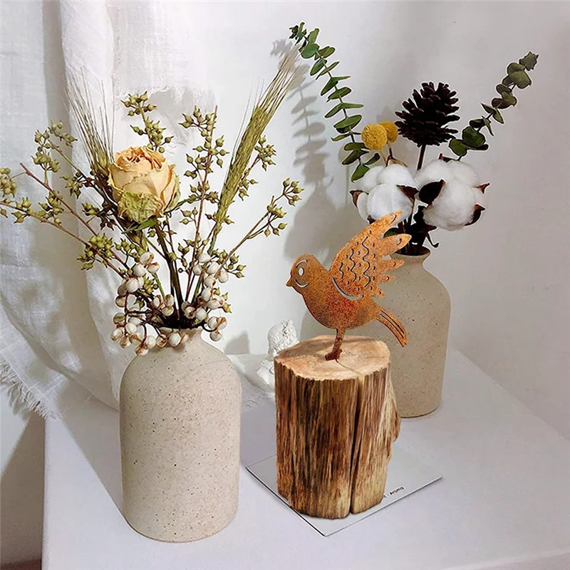 

P4-4 Piece Rusty Metal Bird Silhouettes Metal Yard Decoration Bird Steel Woodpecker Gardening Country Robin Art