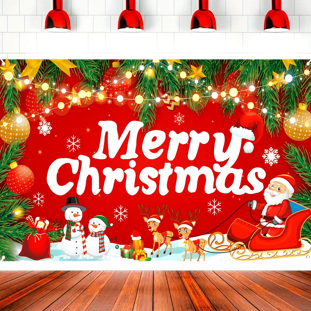 1pc Christmas Merry Christmas Decoration Banner, Polyester Fabric Wall Backdrop, Multipurpose Festive Party Decor, 72.83inch x 4