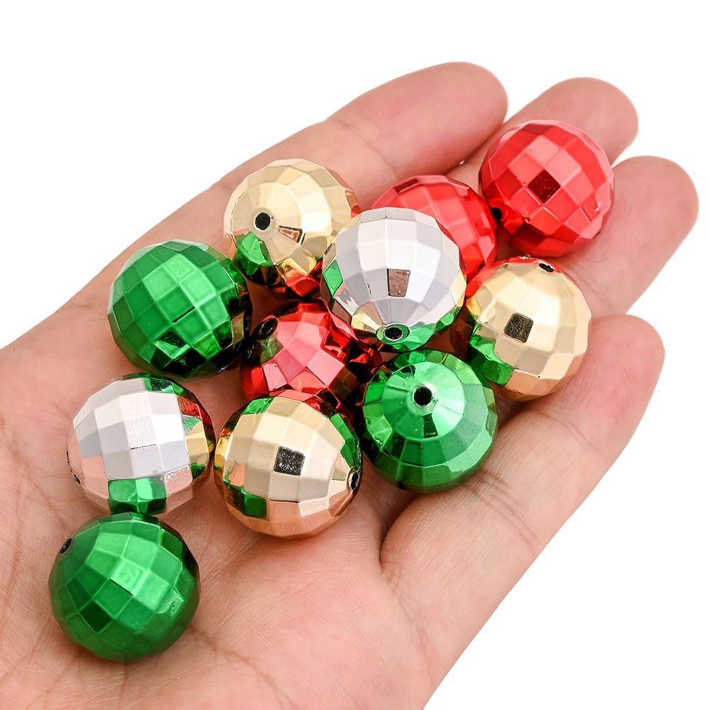 20mm 10 Stück UV-elektroplattierte facettierte Acrylperlen, runde lose Abstandsperlen für Weihnachten, für DIY-Schmuckherstellung und Bastelbedarf – Detail 3