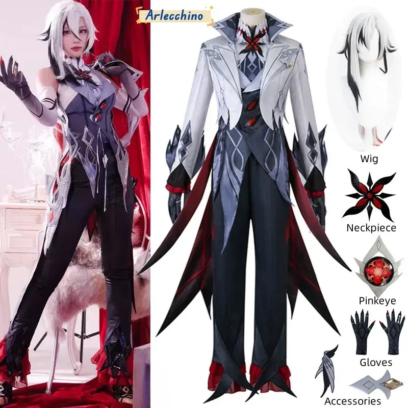 

Harlequin The Knave Cosplay Costume Genshin Impact Fatui Harbinger Wig Set Servant Snezhnaya Halloween Costumes For Women