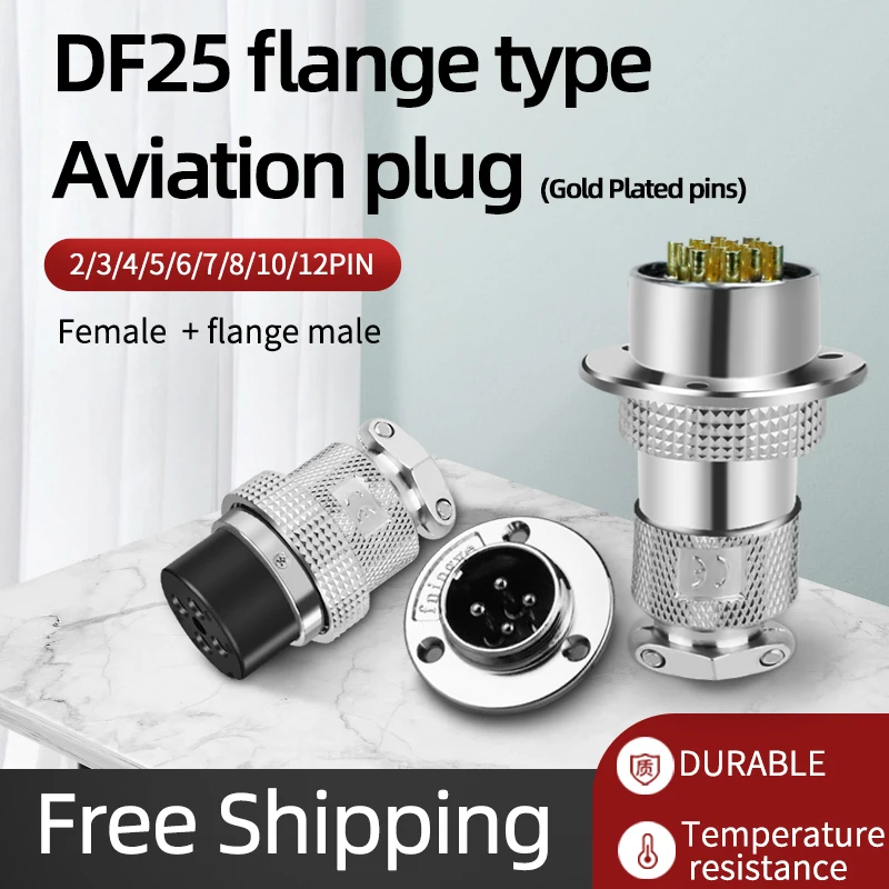 

1sets M25 DF25 GX25 flange mounting 3-hole fixing aviation connector plug&socket 2Pin 3/4/5/6/7/8/910/11/12pin connectors