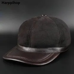 genuine leather men baseball cap hat brand new men's real leather adult solid adjustable army hats/caps