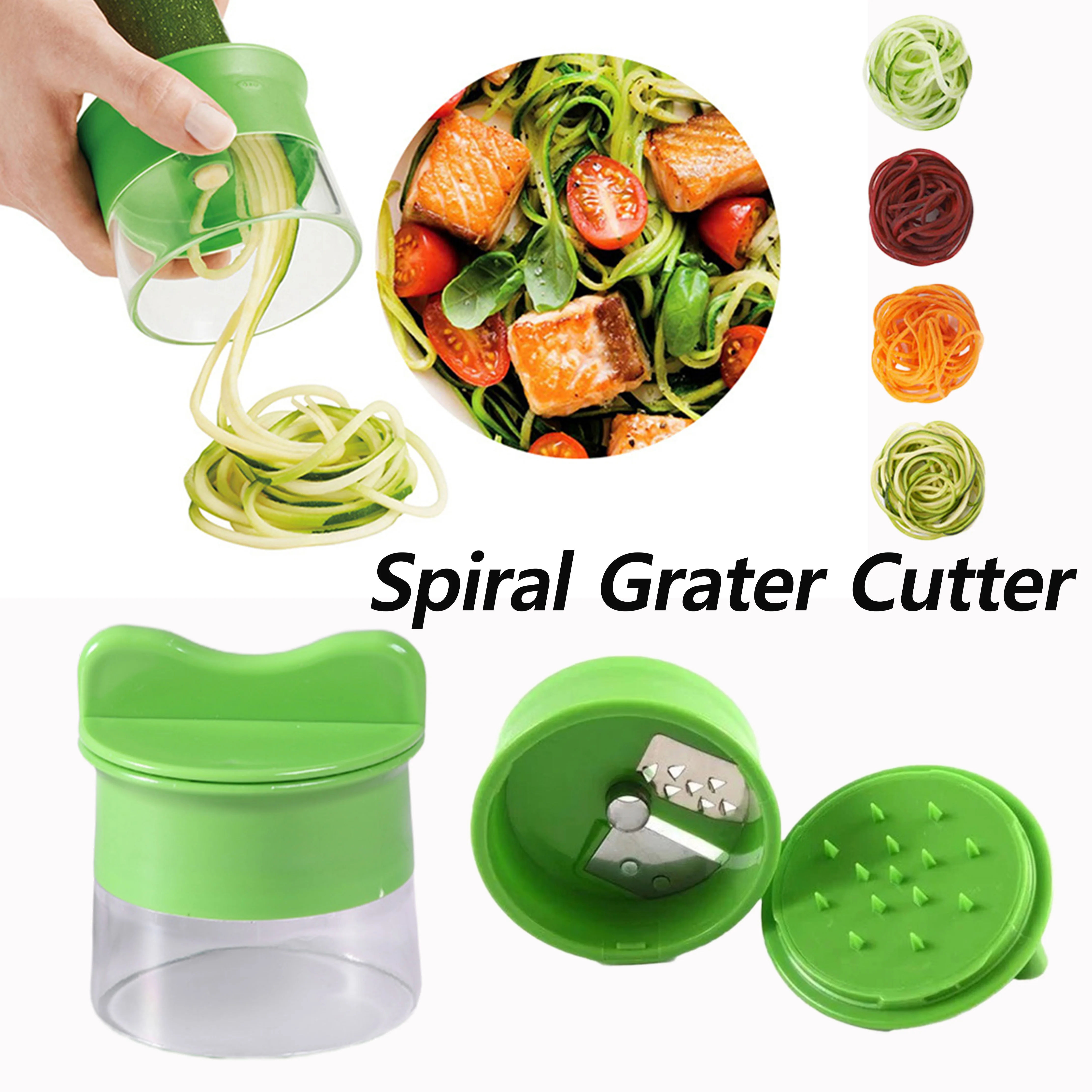 Rebanador de frutas y verduras en espiral de mano, rallador en espiral ajustable, herramientas para ensalada, rallador rotativo, artículos de cocina, 1/2 Uds.