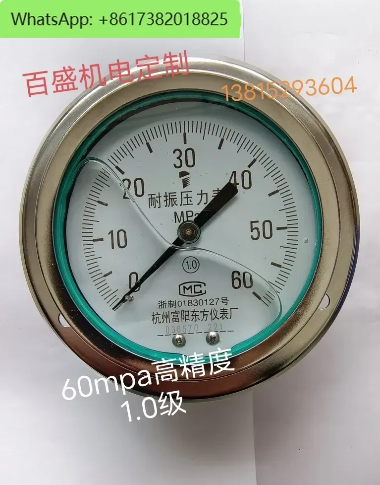 YN100ZT 60MPA1.0 grade precision axial belt edge vibration resistant pressure gauge Hangzhou Fuyang Dongfang