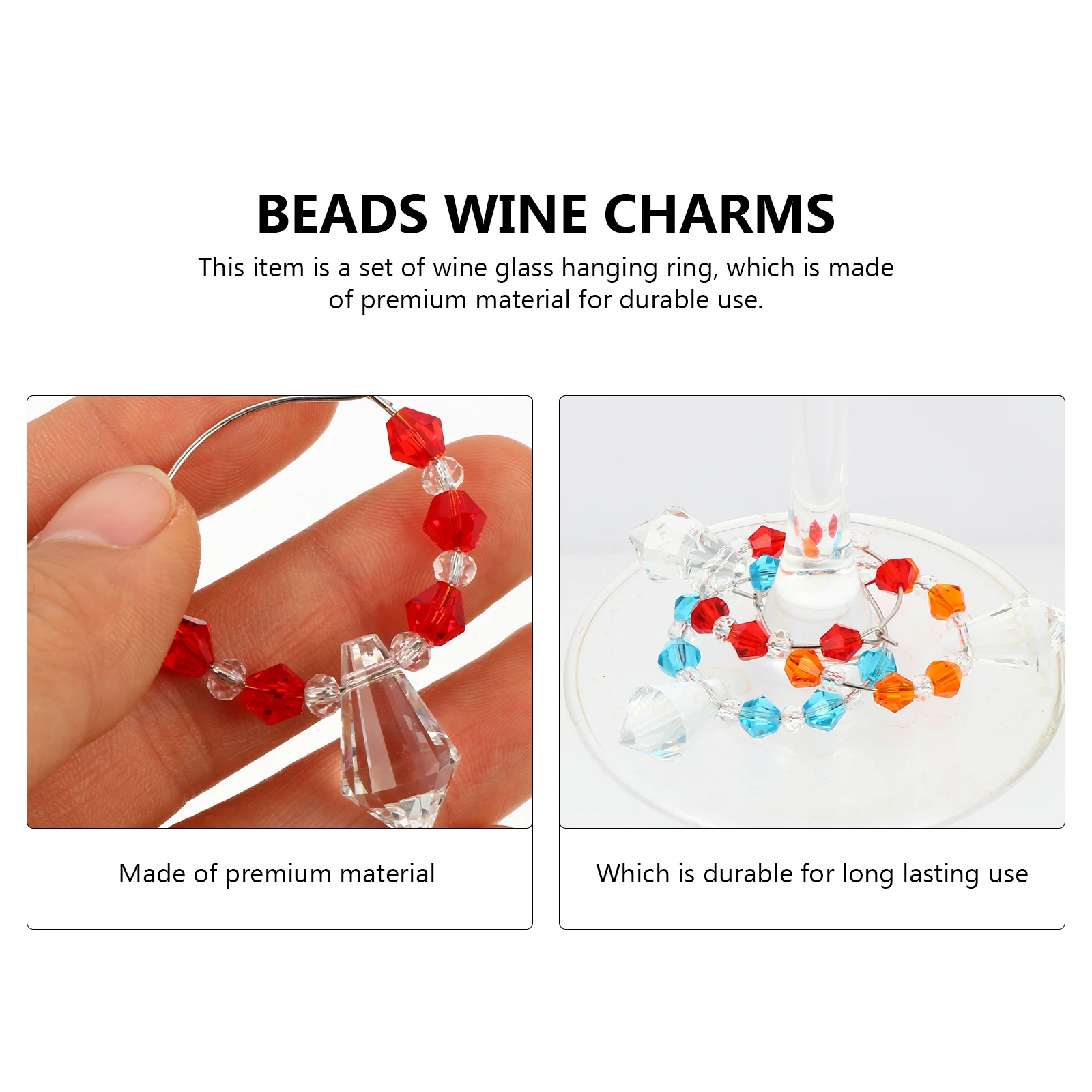 

6 pcs Glass Charms Crystal Beads Wine Charms Colorful Glass Markers For Home Bar Hotel Use Party Supplies
