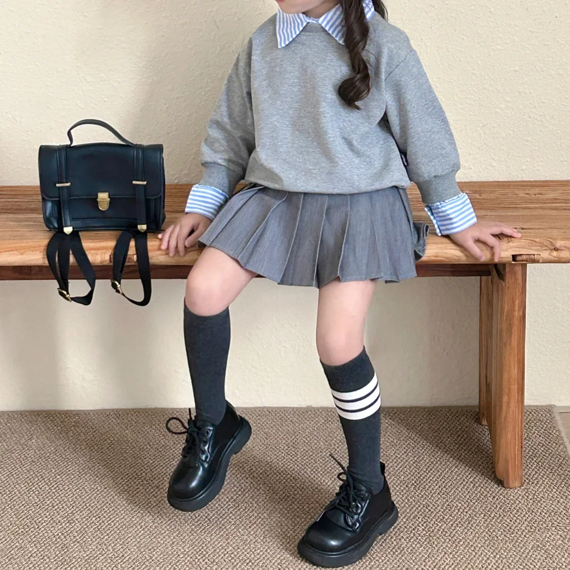 Girl Skirts Pleated Skirt 2024 New Korean Style Fashion School JK Style Skirt Autumn and Spring Grey Fashion Solid Skirt Dress