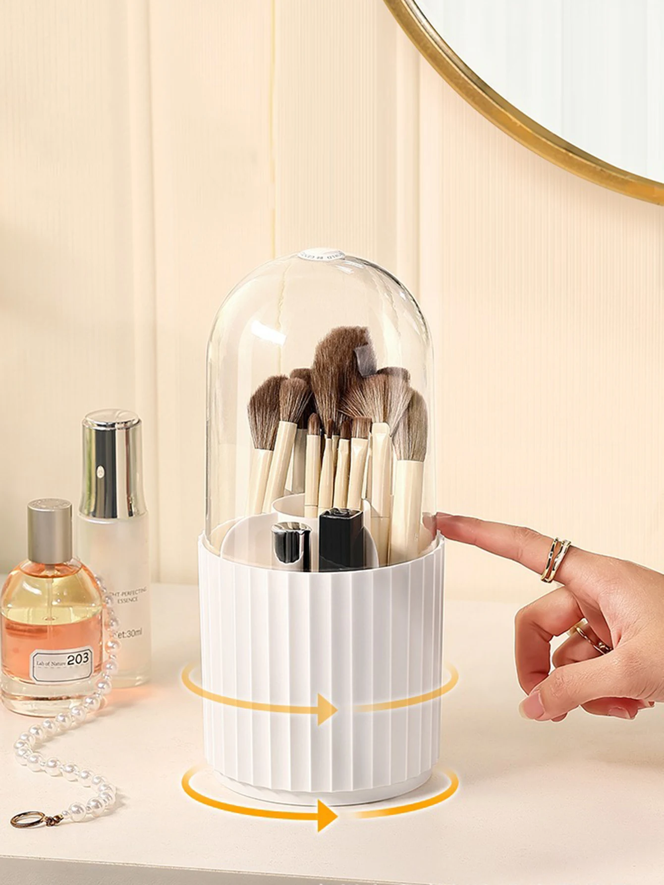 360 Rotating Clear Makeup Brush Organizer Transparent Desktop Cosmetics Storage Box Bathroom Storage Bucket  Student Pen Holder