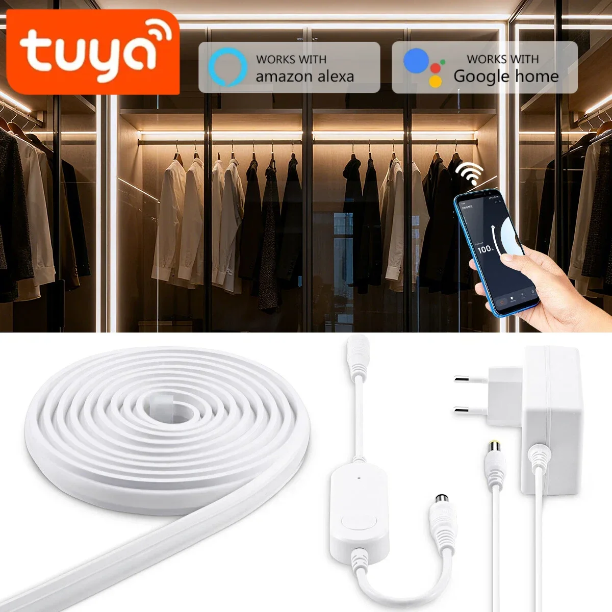 

Умная светодиодная лента TUYA Solid COB Neon LED в силиконовой трубке, устойчивая к высоким температурам, с управлением через приложение Alexa Google Home для дома