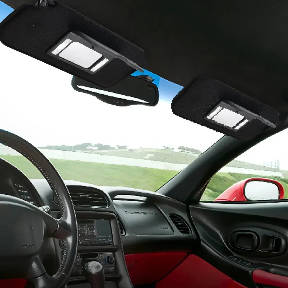 For Chevy Corvette C5 1997-2004 Sun Visor Vanity Mirror Black Sunvisors Replacement Left Driver Right Side Front Sunshade Panel