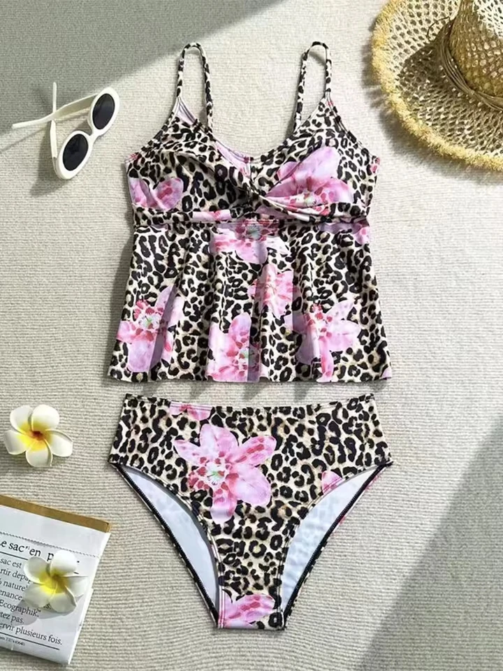 Vzvn Fashion Sexy Leopard Print Brazil Bikini Women Split Swimsuit Beach Bikini 2026 New All Season Backless Bikinis 2 Piece Set