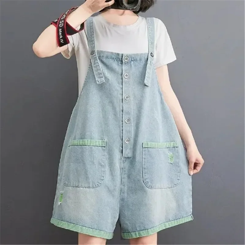 Summer Denim Jumpsuits for Women Korean Style Vintage Playsuits Wide Leg Pants Loose Trousers Oversized Overalls Female Clothes