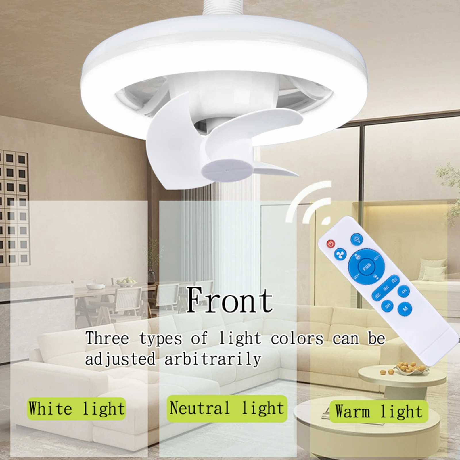 

Ceiling Fan with Light RGB Adjustable Wind Speeds Dimmable Silent LED Ceiling Fan Light for Office Kitchen Dining Room Home Dorm