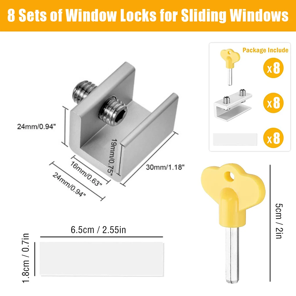 6piece Easy To Install Door Lock - Strong And Durable For Enhanced Security Office Window Lock