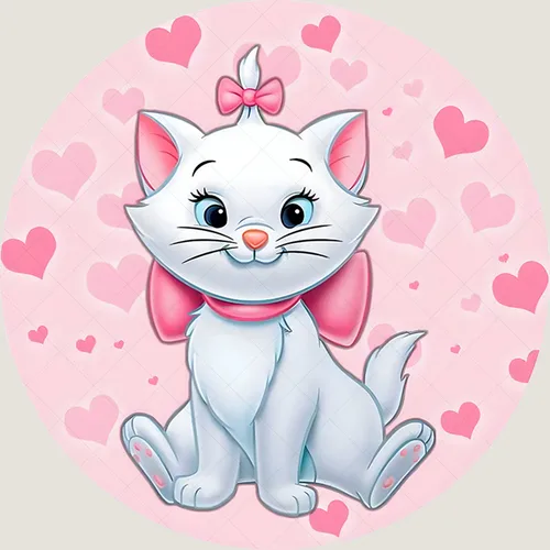 Imagen 2 del producto Fondo redondo de Disney para fiesta de cumpleaños de niños, telón de vinilo de poliéster con diseño de gato María, accesorios de decoración para fotografía